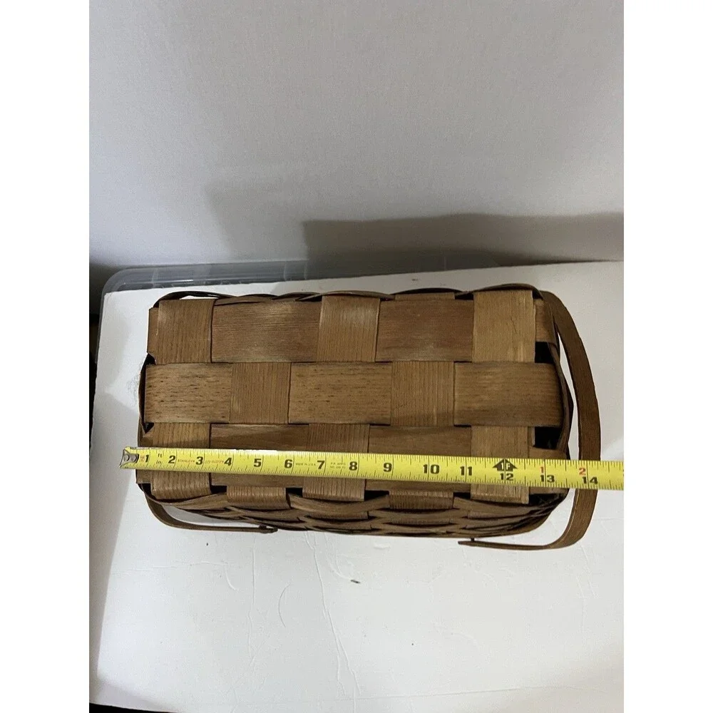 Vintage Basketville Putney Vermont Woven Wood Splint Picnic Basket With Lid